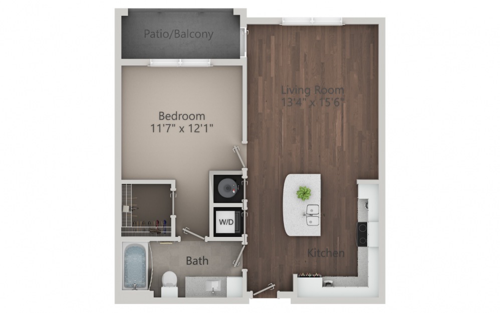A1 - 1 bedroom floorplan layout with 1 bath and 758 square feet. (2D)