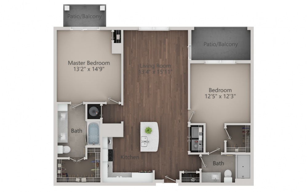 B2 - 2 bedroom floorplan layout with 2 baths and 1286 square feet. (2D) B2 - 2 bedroom floorplan layout with 2 baths and 1286 square feet. (2D)