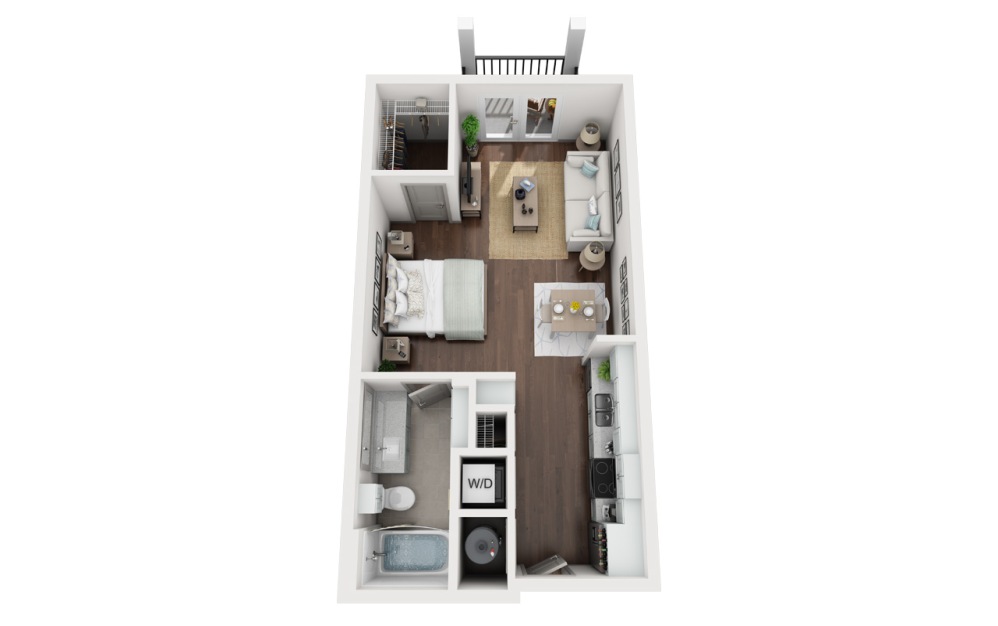 S1 - Studio floorplan layout with 1 bathroom and 532 square feet (3D)